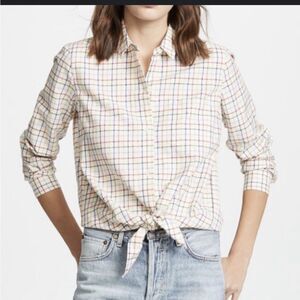 Madewell plaid front tie cropped top shirt size M cotton